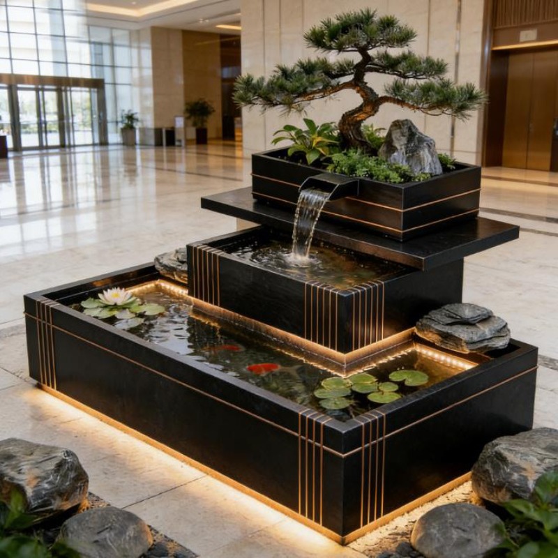Stainless Steel Waterfall Feat - Bonsai Garden With Koi Pond ulasan dan harga