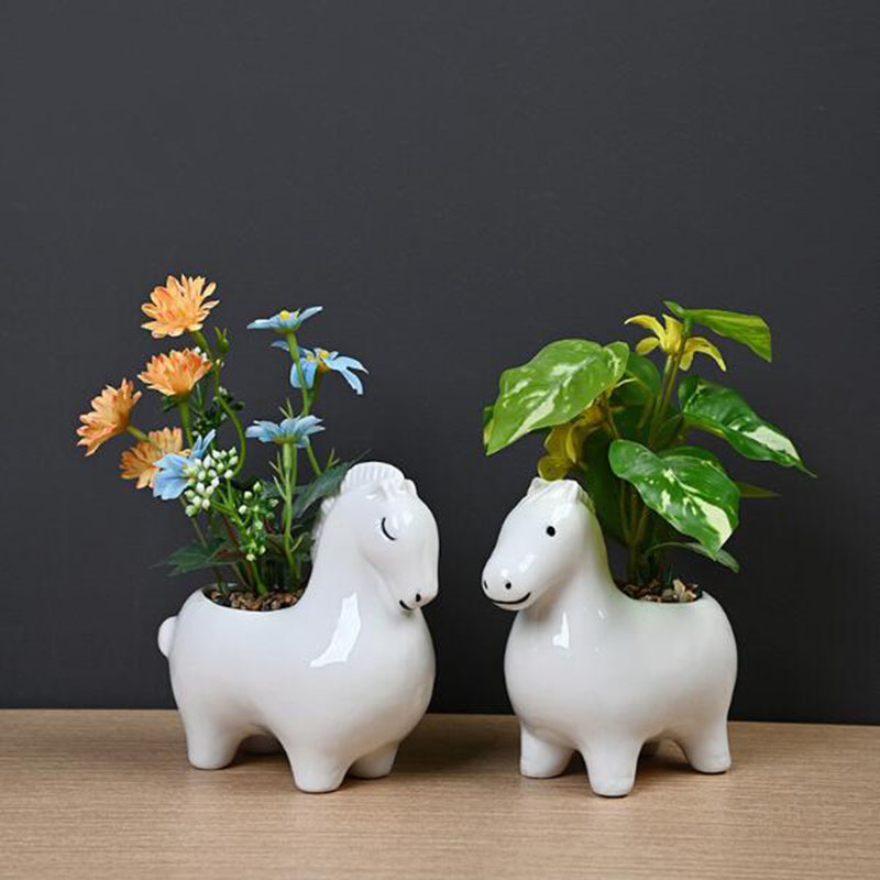 White Porcelain Creative Horse - Bonsai Garden Art ulasan dan harga